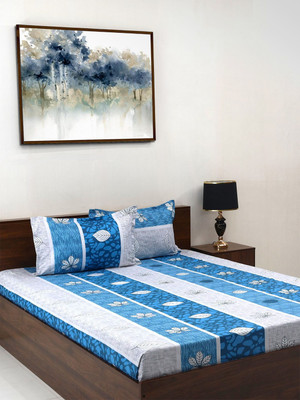 Steve and Anderson Microfiber Double Flat 164 TC Floral Bedsheet(Pack of 1, Navy Blue & Grey)