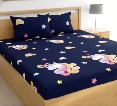 Aciloc Microfiber Double Flat 220 TC 3D Printed Bedsheet(Pack of 1, WHITE UNICORN)