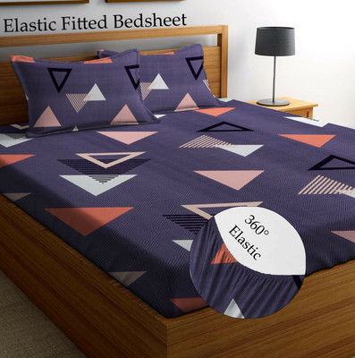 Amrange 210 TC Microfiber King Geometric Fitted (Elastic) Bedsheet(Pack of 1, Grey)