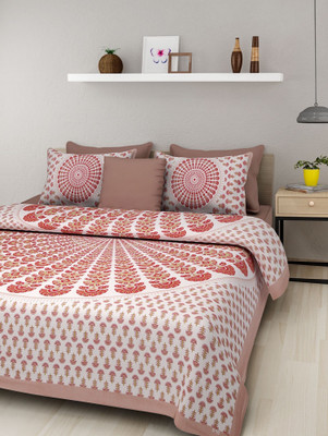 E ELMA 210 TC Cotton Double Abstract Flat Bedsheet(Pack of 1, Brown)