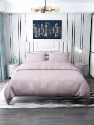 Nendle Cotton Super King Flat 400 TC Printed Bedsheet(Pack of 1, Baby Pink)