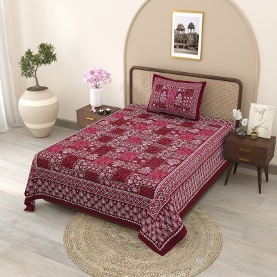 urban jaipur 210 TC Cotton Single Jaipuri Prints Flat Bedsheet(Pack of 1, Red Cream)