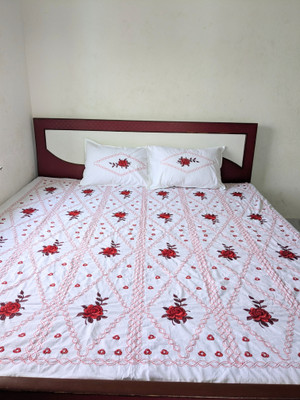Tutli Putli Cotton King Flat 250 TC Embroidered Bedsheet(Pack of 1, Red)