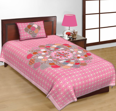 Salgia 144 TC Cotton Single Jaipuri Prints Flat Bedsheet(Pack of 1, Pink)