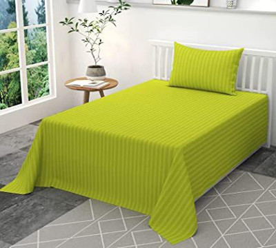 Hardeep Satin Single Flat 300 TC Striped Bedsheet(Pack of 1, Green)