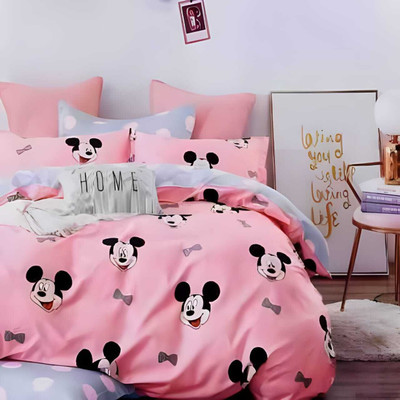 ELIZA KRAFTS Cotton Queen Fitted (Elastic) 300 TC Cartoon Bedsheet(Pack of 1, MICKEY)