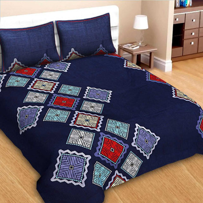 Regiis 140 TC Polycotton Double Geometric Flat Bedsheet(Pack of 1, Blue)