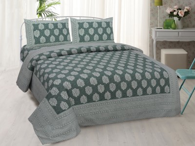 DIGITRENDZZ 240 TC Cotton King Jaipuri Prints Flat Bedsheet(Pack of 1, Green, Grey)