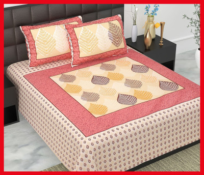 BedZone Cotton Double Flat 240 TC Jaipuri Prints Bedsheet(Pack of 1, Red)