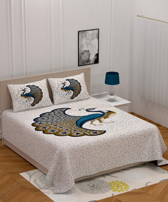 Poorak 104 TC Cotton Double Jaipuri Prints Flat Bedsheet(Pack of 1, Brown)