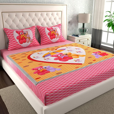 Pink City 144 TC Cotton Double Jaipuri Prints Flat Bedsheet(Pack of 1, Pink 1)