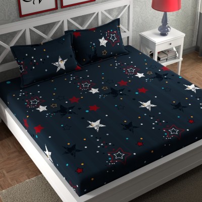 CG Homes 180 TC Cotton Double Printed Flat Bedsheet(Pack of 1, Navy Blue)