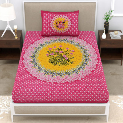 Unique Choice Cotton Single Flat 220 TC Self Design Bedsheet(Pack of 1, Pink)