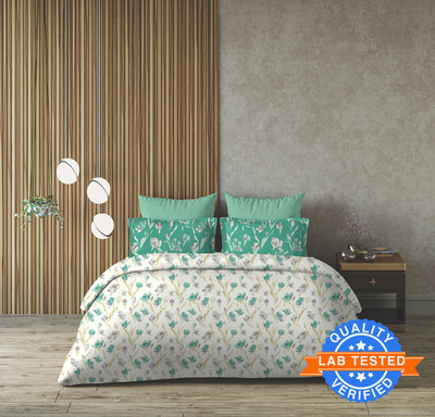 Arvind Cotton Double Flat 144 TC Floral Bedsheet(Pack of 1, Peach / Grey)