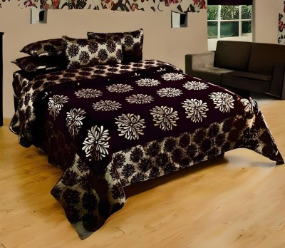 RS ENTERPRISES 350 TC Velvet King Floral Flat Bedsheet(Pack of 1, Black)