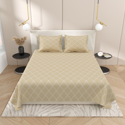 feya Cotton King Flat 180 TC Printed Bedsheet(Pack of 1, Beige)