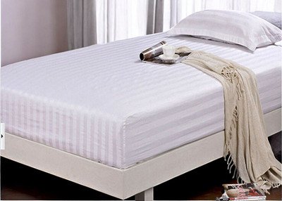 Jaipurlinen Polyester Single Flat 104 TC Striped Bedsheet(Pack of 1, White)