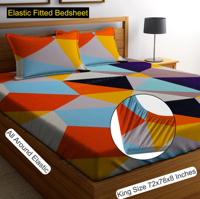 HIYANSHI HOME FURNISHING Microfiber King Fitted (Elastic) 240 TC Floral Bedsheet(Pack of 1, Multicolor)