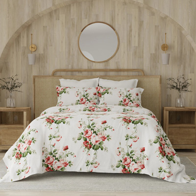 Layers Cotton Blend King Flat 225 TC Floral Bedsheet(Pack of 1, Multicolor)