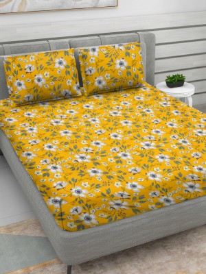 RRC 144 TC Microfiber Double Printed Flat Bedsheet(Pack of 1, Yellow, Grey)