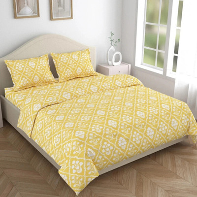 haus & kinder Cotton Double Flat 186 TC Printed Bedsheet(Pack of 1, Yellow)