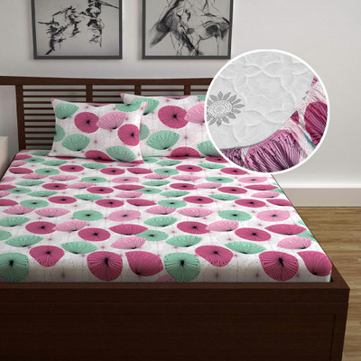 Divine Casa Cotton Double Fitted (Elastic) 144 TC Floral Bedsheet(Pack of 1, Rose Pink)