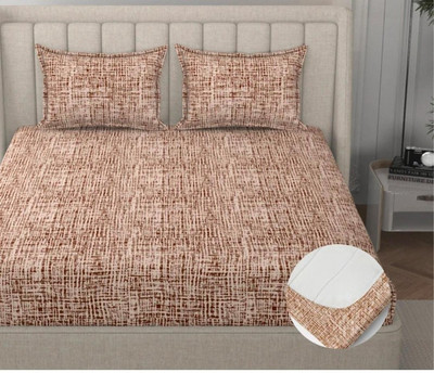 LA COZEE Cotton Double Fitted (Elastic) 320 TC Printed Bedsheet(Pack of 1, Brown)