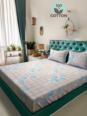 Klotthe 400 TC Cotton Single Printed Flat Bedsheet(Pack of 1, Turquoise)