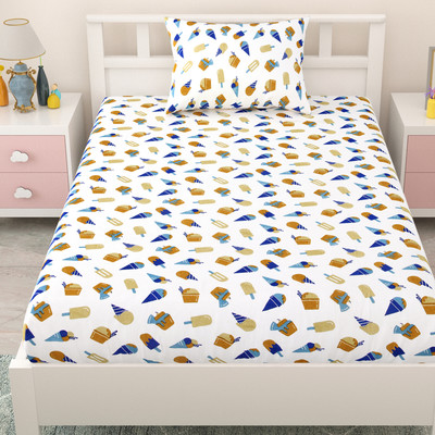 Mafatlal Cotton Single Flat 144 TC Printed Bedsheet(Pack of 1, White)