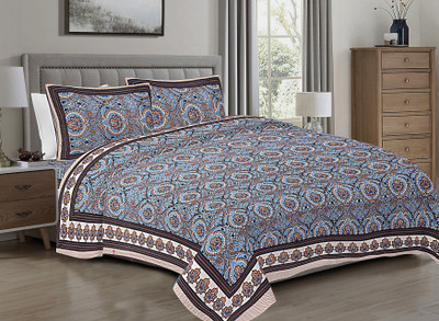 R Print Cotton Queen Flat 230 TC Motifs Bedsheet(Pack of 1, Blue)
