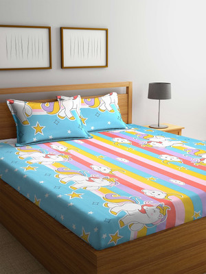Klotthe 210 TC Polycotton King Printed Flat Bedsheet(Pack of 1, Multicolor)