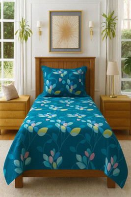 Hss fab Cotton Blend Single Fitted (Elastic) 210 TC Floral Bedsheet(Pack of 1, Dark Blue, Multicolor)