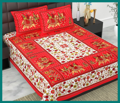 JAIPUR PRINTS Cotton Double Flat 240 TC Jaipuri Prints Bedsheet(Pack of 1, Red)