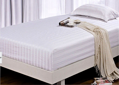 Jaipurlinen Polyester Single Flat 104 TC Striped Bedsheet(Pack of 1, White)