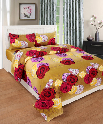 Aaarav textile Polycotton, Microfiber, Cotton Blend Double Flat 160 TC 3D Printed Bedsheet(Pack of 1, Yellow)