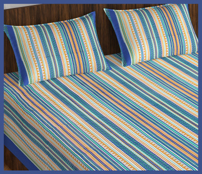BedZone Cotton Double Flat 240 TC Jaipuri Prints Bedsheet(Pack of 1, Blue)