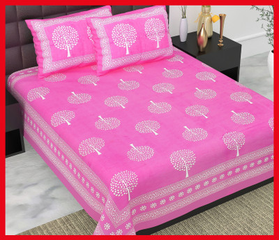 BedZone Cotton Double Flat 240 TC Jaipuri Prints Bedsheet(Pack of 1, Pink)
