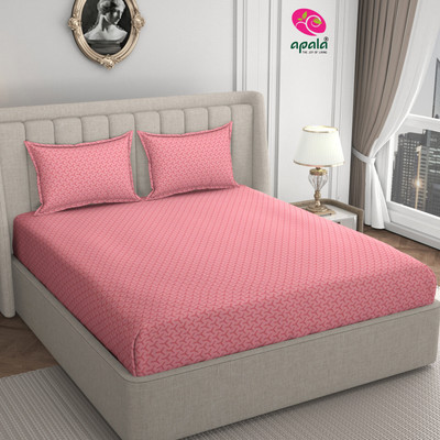 Apala 280 TC Microfiber King Self Design Flat Bedsheet(Pack of 1, Peach)