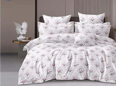 Sleepy Threads Polycotton Queen Flat 200 TC Floral Bedsheet(Pack of 1, Grey)