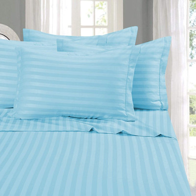 TUNDWAL'S 210 TC Microfiber Single Striped Flat Bedsheet(Pack of 1, Baby Blue)