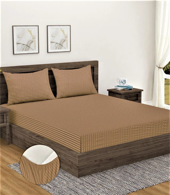 Home Sizzler 300 TC Microfiber Double Striped Fitted (Elastic) Bedsheet(Pack of 1, Beige)