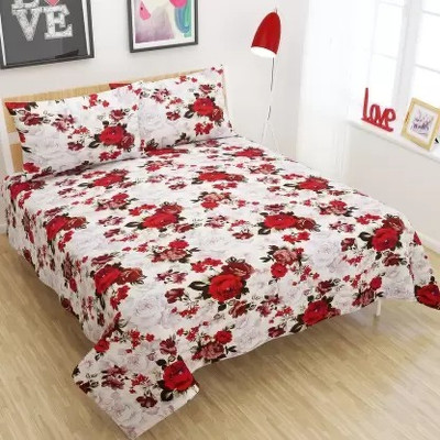 Bubby-L-Areana 1 TC Polycotton Double 3D Printed Flat Bedsheet(Pack of 1, rose)