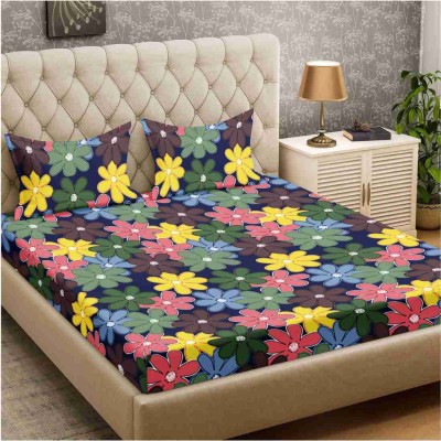 Luxury Cube 160 TC Polycotton Double Floral Fitted (Elastic) Bedsheet(Pack of 1, Multicolor)