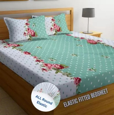 kajims 320 TC Cotton Queen Printed Fitted (Elastic) Bedsheet(Pack of 1, Multicolor)