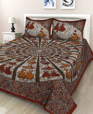EarlyMart 144 TC Cotton Double Jaipuri Prints Flat Bedsheet(Pack of 1, Maroon)