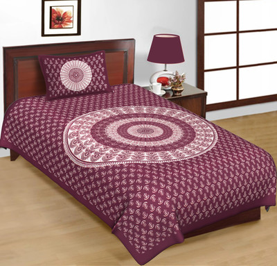 Pink City Cotton Single Flat 144 TC Jaipuri Prints Bedsheet(Pack of 1, Maroon)