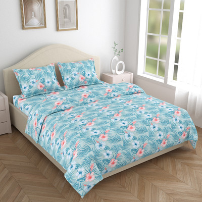 haus & kinder Microfiber Double Flat 120 TC Floral Bedsheet(Pack of 1, Beige, Red)