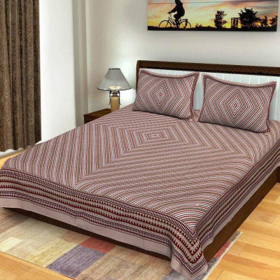 KANDY SHOP Cotton Double Flat 250 TC Printed Bedsheet(Pack of 1, Brown)