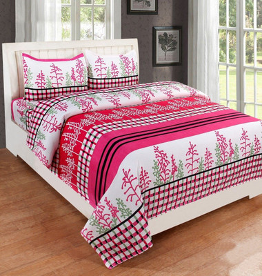 n g products Polycotton Double Flat 160 TC Cartoon Bedsheet(Pack of 1, Pink tree)