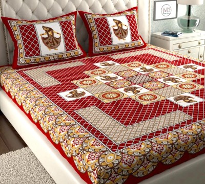 Dreamsoft 144 TC Cotton Double Jaipuri Prints Flat Bedsheet(Pack of 1, Red)